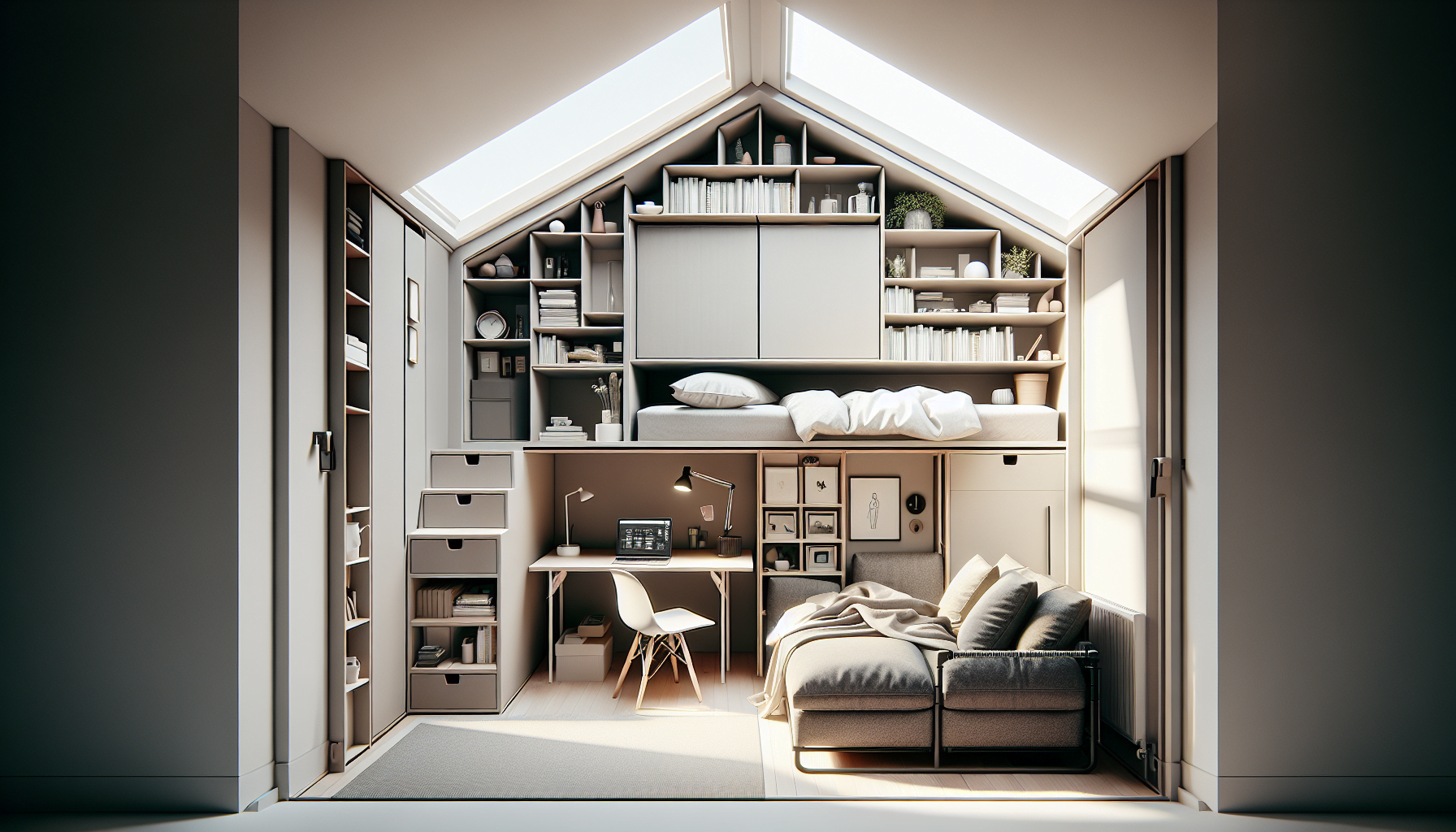 Illustration of creative storage solutions in a loft conversion