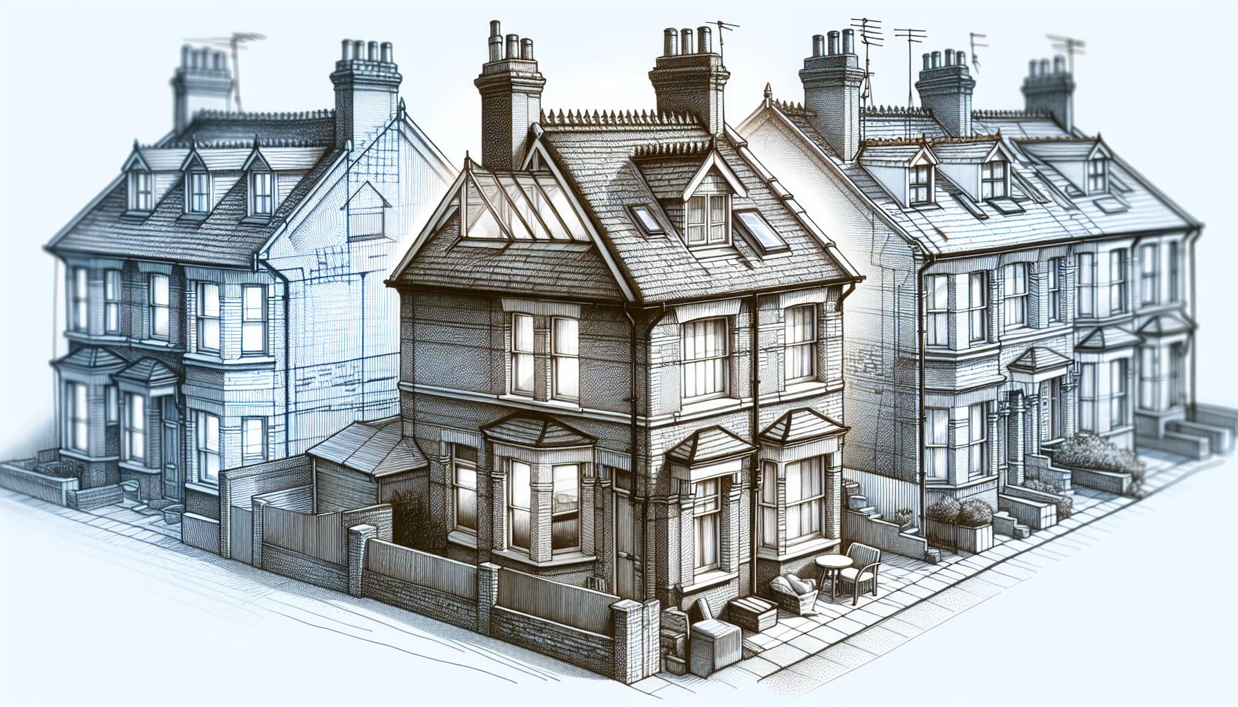 Illustration of a terraced house with a loft conversion